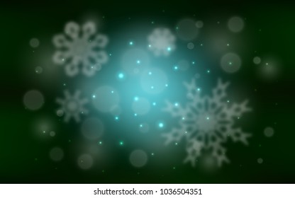 Dark Green vector template with ice snowflakes. Modern geometrical abstract illustration with crystals of ice. The template can be used as a new year background.