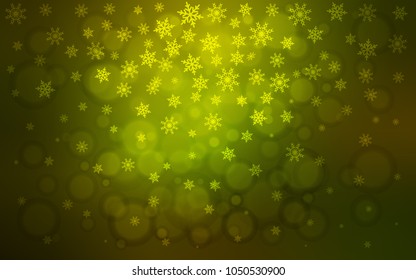 Dark Green vector template with ice snowflakes. Decorative shining illustration with snow on abstract template. The pattern can be used for new year ad, booklets.