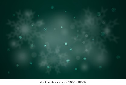 Dark Green vector template with ice snowflakes. Snow on blurred abstract background with gradient. New year design for your ad, poster, banner.