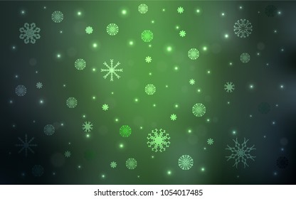 Dark Green vector template with ice snowflakes. Shining colored illustration with snow in christmas style. The pattern can be used for year new  websites.