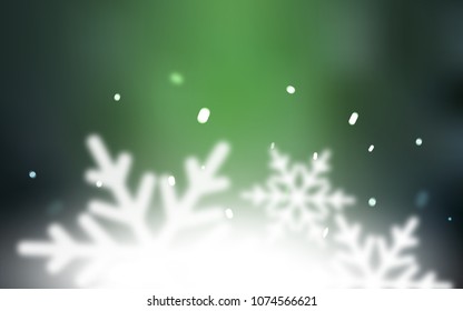 Dark Green vector template with ice snowflakes. Snow on blurred abstract background with gradient. New year design for your ad, poster, banner.