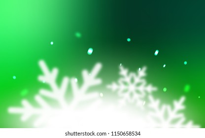 Dark Green vector template with ice snowflakes. Blurred decorative design in xmas style with snow. New year design for your business advert.