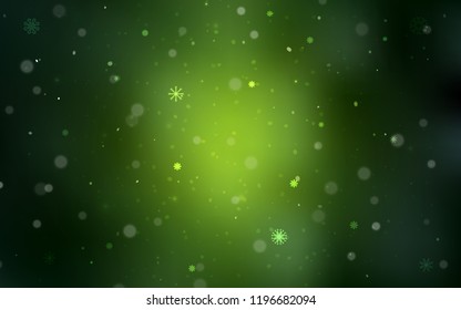 Dark Green vector template with ice snowflakes. Snow on blurred abstract background with gradient. The pattern can be used for year new  websites.