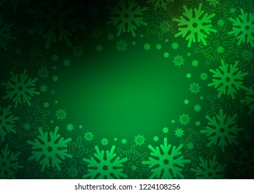 Dark Green vector template with ice snowflakes. Shining colored illustration with snow in christmas style. The pattern can be used for new year ad, booklets.