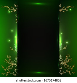 Dark Green vector template. Modern abstract illustration. New year design for your ad, poster, banner. Golden decorative tree branches