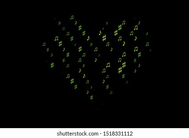 Dark Green vector template with musical symbols. Isolated colorful music keys on abstract background. Modern design for wallpapers.
