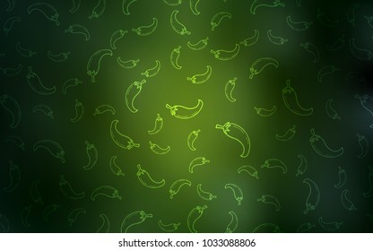 Dark Green vector template with organic peppers. Beautiful colored illustration with peppers in doodle style. Template for meal cooking in kitchen.