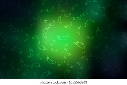 Dark Green vector template with organic peppers. Illustration with set of fresh peppers in doodle style. Pattern for ads of breakfast, lunch, dinner.
