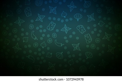Dark Green vector template with organic meal. Illustration with set of fresh food in doodle style. Pattern for ads of breakfast, lunch, dinner.
