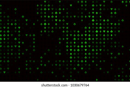 Dark Green vector template with poker symbols. Blurred decorative design of hearts, spades, clubs, diamonds. Pattern for leaflets of poker games, events.