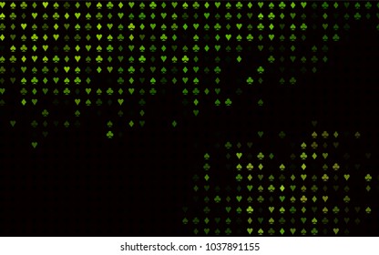 Dark Green vector template with poker symbols. Glitter abstract sketch with isolated symbols of playing cards. Pattern for ads of parties, events in Vegas.