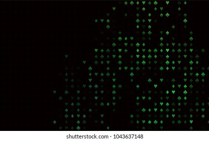 Dark Green vector template with poker symbols. Colored illustration with hearts, spades, clubs, diamonds. Smart design for your business advert of casinos.