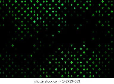 Dark Green vector template with poker symbols. Blurred decorative design of hearts, spades, clubs, diamonds. Template for business cards of casinos.