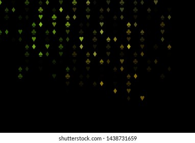 Dark Green vector template with poker symbols. Illustration with set of hearts, spades, clubs, diamonds. Design for ad, poster, banner of gambling websites.