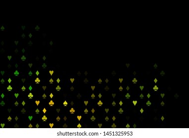 Dark Green vector template with poker symbols. Colorful gradient with signs of hearts, spades, clubs, diamonds. Pattern for leaflets of poker games, events.