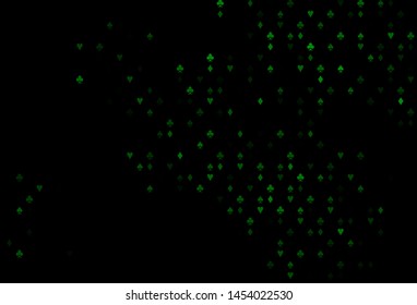 Dark Green vector template with poker symbols. Colorful gradient with signs of hearts, spades, clubs, diamonds. Pattern for booklets, leaflets of gambling houses.