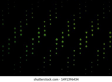 Dark Green vector template with poker symbols. Glitter abstract sketch with isolated symbols of playing cards. Design for ad, poster, banner of gambling websites.