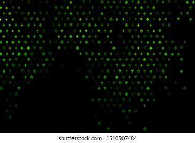 Dark Green vector template with poker symbols. Glitter abstract sketch with isolated symbols of playing cards. Design for ad, poster, banner of gambling websites.