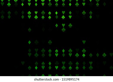 Dark Green vector template with poker symbols. Illustration with set of hearts, spades, clubs, diamonds. Smart design for your business advert of casinos.
