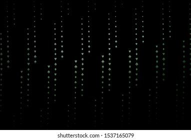 Dark Green vector template with poker symbols. Blurred decorative design of hearts, spades, clubs, diamonds. Template for business cards of casinos.