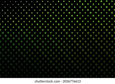 Dark green vector template with poker symbols. Colored illustration with hearts, spades, clubs, diamonds. Pattern for leaflets of poker games, events.