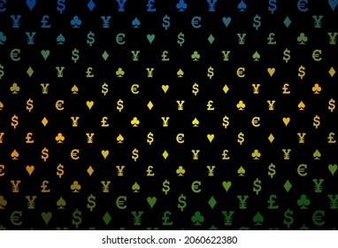 Dark green vector template with poker symbols. Blurred decorative design of hearts, spades, clubs, diamonds. Pattern for leaflets of poker games, events.