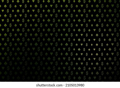 Dark green vector template with poker symbols. Colored illustration with hearts, spades, clubs, diamonds. Design for ad, poster, banner of gambling websites.