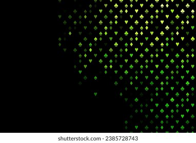 Dark Green vector template with poker symbols. Shining illustration with hearts, spades, clubs, diamonds. Design for ad, poster, banner of gambling websites.