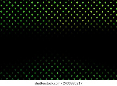 Dark green vector template with poker symbols. Blurred decorative design of hearts, spades, clubs, diamonds. Pattern for ads of parties, events in Vegas.