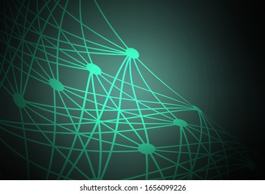 Textura vectorial verde oscuro con concepto de inteligencia artificial. Estructura de IA coloreada con líneas y puntos degradados. Patrón de afiche, estandarte de la tecnología.