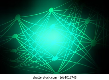 Dark Green vector texture with artificial intelligence concept. Colored AI structure with gradient lines and dots. Design for depiction of cyber innovations.