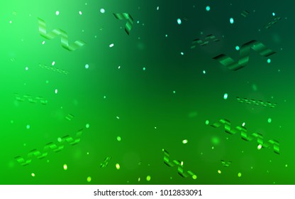 Dark Green vector texture with birthday confetti. Decorative shining illustration with ribbons on abstract template. New design for ad, poster, banner of your Party.