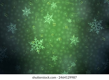Textura de Vector verde oscuro en estilo de cumpleaños. Ilustración con bolas de Navidad degradadas, copos de nieve. Diseño inteligente para la promoción de la universidad.