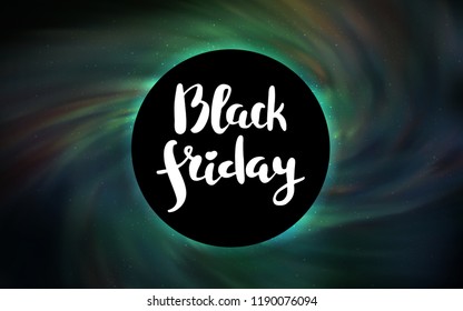 Dark Green vector texture with a black hole, galaxy. Colorful illustration of a black hole on a starry backdrop. Template for Black Friday sales.