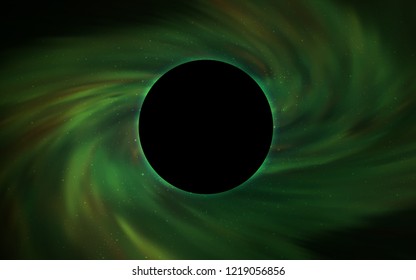Dark Green vector texture with a black hole, galaxy. Colorful illustration of a black hole on a starry backdrop. Pattern for posters, banners of sales.