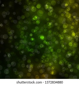 Dark Green vector texture with circles. Glitter abstract illustration with colorful drops. Pattern for wallpapers, curtains.