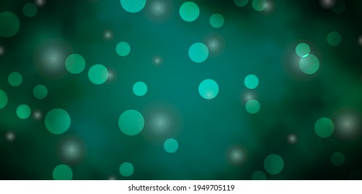 Dark Green vector texture with circles, stars. Abstract illustration with colorful spots, stars. Pattern for websites.