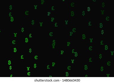 Dark Green vector texture with colored currency signs. Modern abstract illustration with symbols of digital money. Design for business advert of economic, wealth.