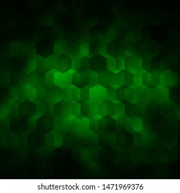 Dark Green vector texture with colorful hexagons. Colorful hexagons on blur backdrop. Pattern for your ad, booklets.