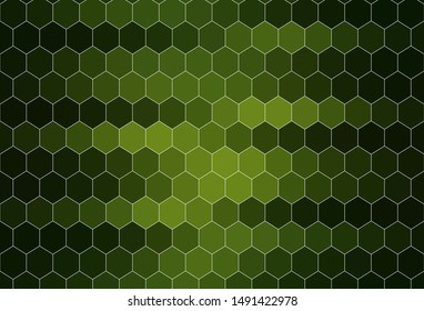 Dark Green vector texture with colorful hexagons. Illustration of colored hexagons on blur surface. Pattern for ads, leaflets.