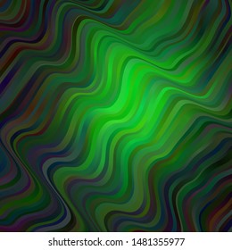 Dark Green vector texture with curves. Colorful abstract illustration with gradient curves. Design for your business promotion.