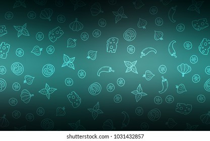 Dark Green vector texture with delicious snacks. Glitter abstract sketch with gourmet food. Template for meal cooking in kitchen.
