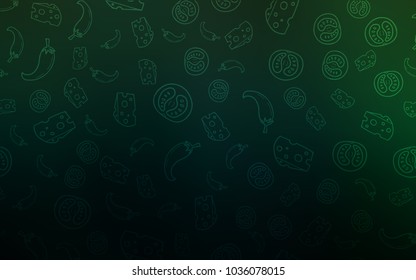 Dark Green vector texture with delicious snacks. Illustration with set of fresh food in doodle style. Design for ad, poster, banner of cafes or restaurants.