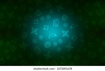 Dark Green vector texture with delicious snacks. Fast Food on blurred abstract background with colorful gradient. Pattern for ad, booklets, leaflets of restaurants.