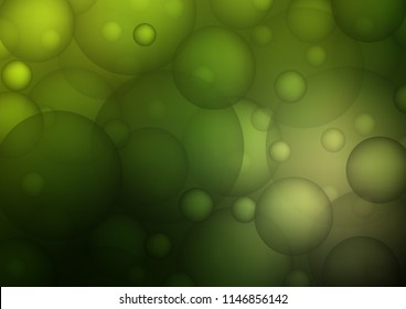 Dark Green vector texture with disks. Blurred decorative design in abstract style with bubbles. Beautiful design for your business natural advert.
