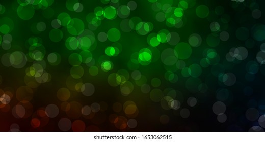Dark Green vector texture with disks. Glitter abstract illustration with colorful drops. Design for your commercials.