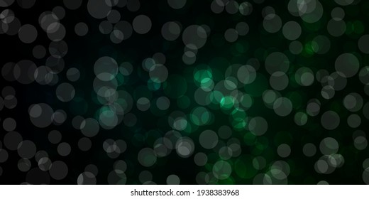 Dark Green vector texture with disks. Illustration with set of shining colorful abstract spheres. New template for a brand book.