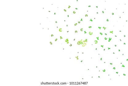 Dark Green vector texture with financial symbols. Abstract illustration with colored financial digital symbols. The pattern can be used for ad, booklets, leaflets of banks.