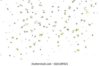 Dark Green vector texture with financial symbols. Colored symbols of all currency on white background. Template for ads of markets, loans.