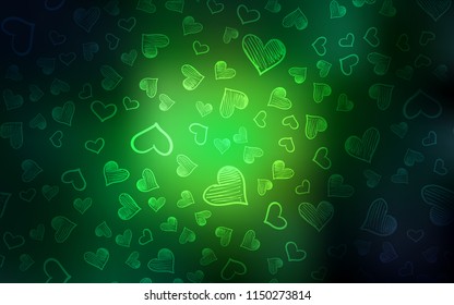 Dark Green vector texture with lovely hearts. Illustration with hearts in love concept for valentine's day. Design for ad, poster, banner of Valentine Day.